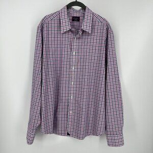 UntuckIt Mens Pio Cesare Button Up Shirt Size L Wrinkle Free Pink Blue Plaid